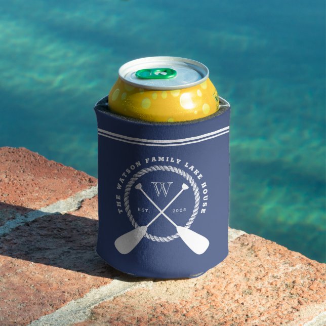 Blue Lake House Monogram Crossed Paddles Can Cooler (In Situ Pool)