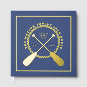 Blue Lake House Monogram Crossed Paddles Guest Book