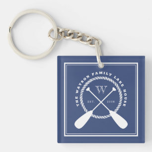 Blue Lake House Monogram Crossed Paddles Key Ring