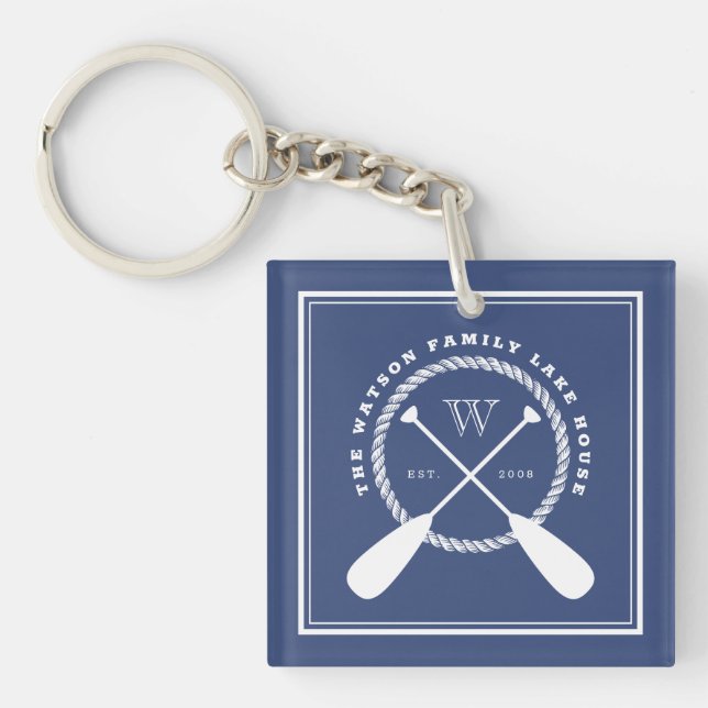 Blue Lake House Monogram Crossed Paddles Key Ring (Front)