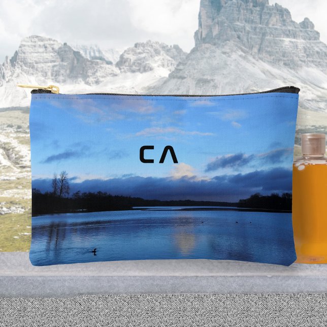 Blue Lake Photo Monogram Accessory Pouch (Blue Hour Lake Monogram Wanderlust Your Photo Accessory Pouch ©Susanne Sachers - Sunny Wanderlust 🌞)