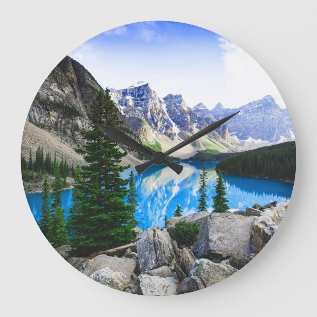 Blue Lake Rocky Mountain Pine Forest Large Clock (Front)