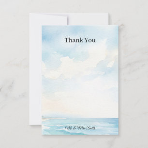 Blue Lake Watercolor Wedding Thank You Card