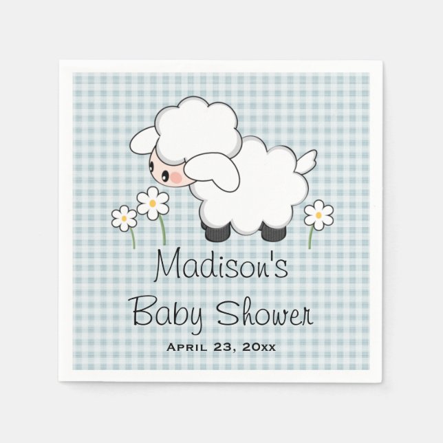 Blue Lamb Baby Boy Shower Napkin (Front)