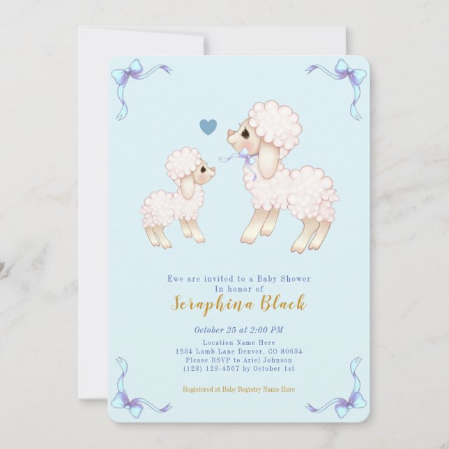 Blue Lamb Baby Sheep Boy Baby Shower Invitation (Front)