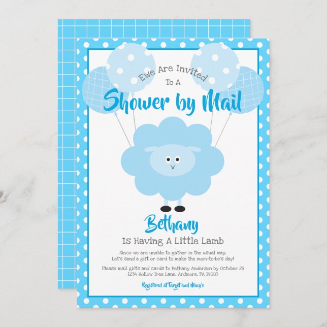 Blue Lamb Baby Shower by Mail Cute Simple Modern Invitation (Front/Back)