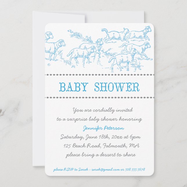 Blue Lamb Baby Shower Invitation (Front)