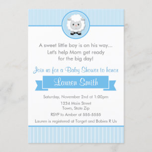 Blue Lamb Boy Baby Shower Invitation 5x7 Card