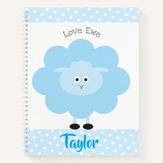 Blue Lamb Love Ewe Custom Name Script Cute Girly Notebook (Front)