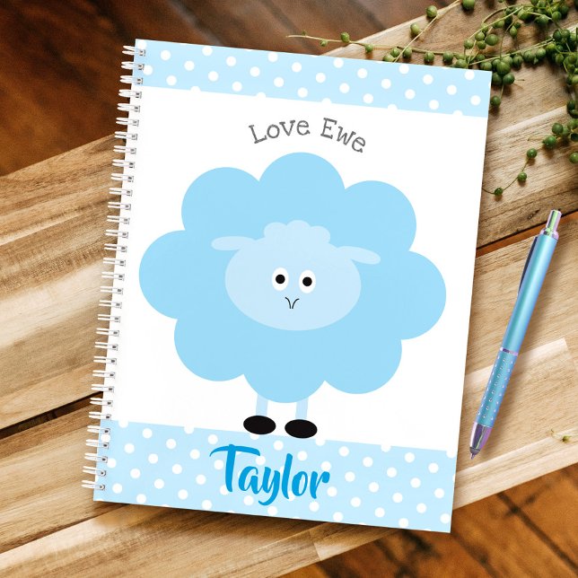 Blue Lamb Love Ewe Custom Name Script Cute Girly Notebook (Creator Uploaded)
