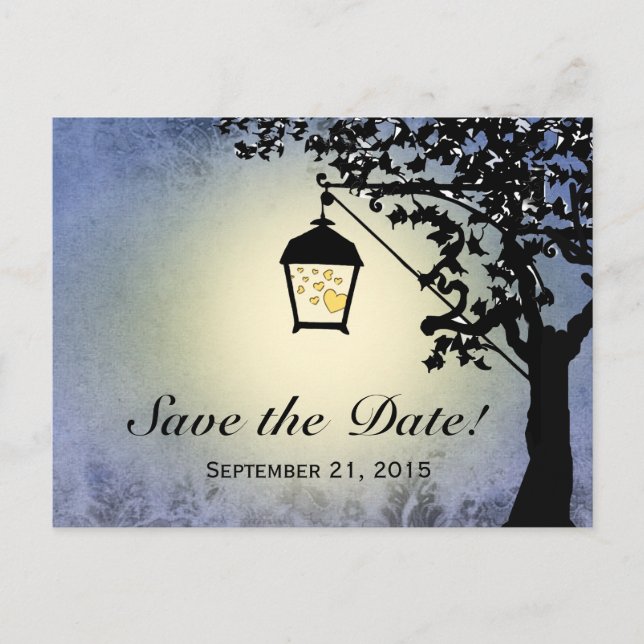 Blue Lantern Streetlamp Save the Date Announcement Postcard (Front)