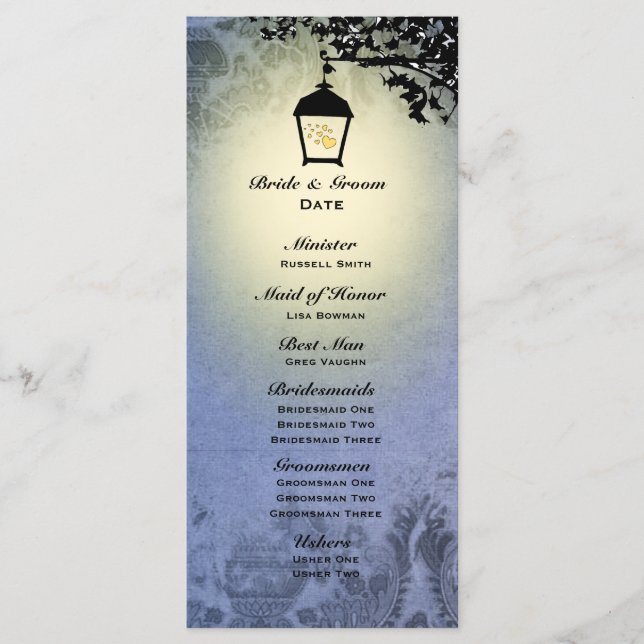 Blue Lantern Streetlamp Wedding Program (Front)