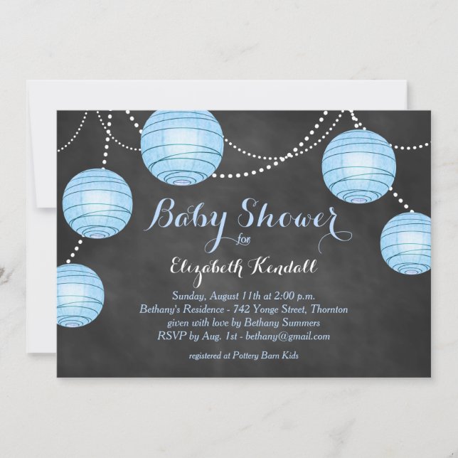 Blue Lanterns on Chalkboard Baby Shower Invitation (Front)