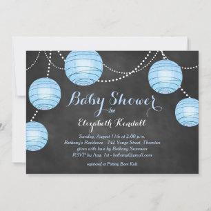 Blue Lanterns on Chalkboard Baby Shower Invitation