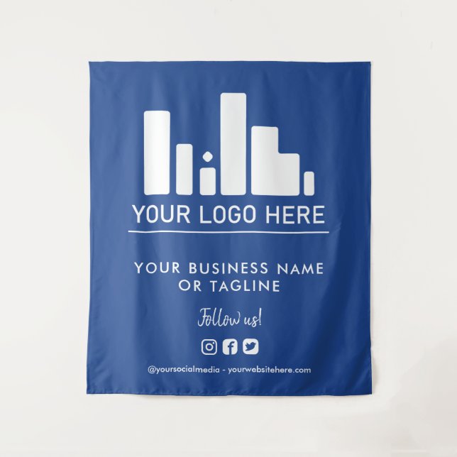 Blue Large Logo & Social Media Backdrop Tapestry (Front)