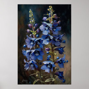 Blue Larkspur Flower Art Print Poster