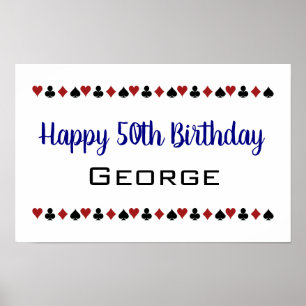 Blue Las Vegas Style Casino Card Suits Birthday Poster