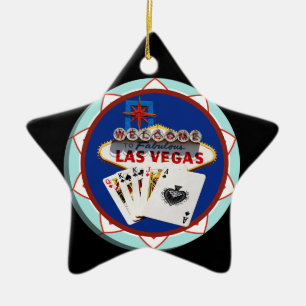Blue Las Vegas Welcome Sign Poker Chip Ceramic Ornament