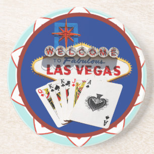 Blue Las Vegas Welcome Sign Poker Chip Coaster