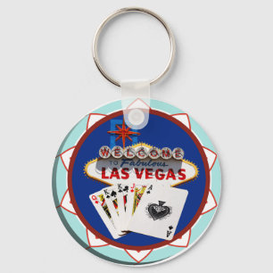 Blue Las Vegas Welcome Sign Poker Chip Key Ring