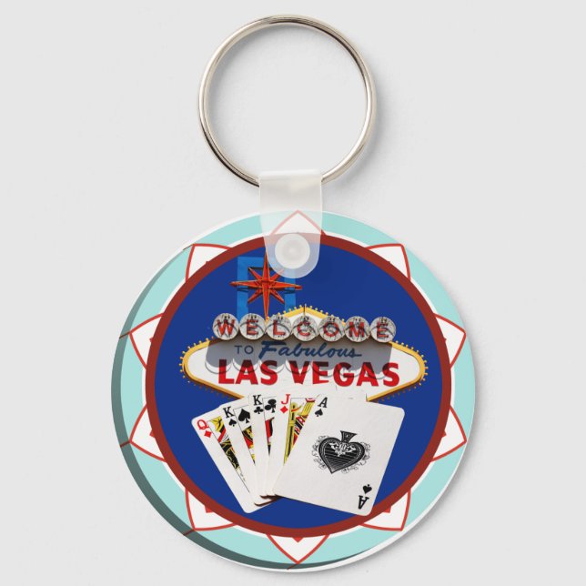Blue Las Vegas Welcome Sign Poker Chip Key Ring (Front)