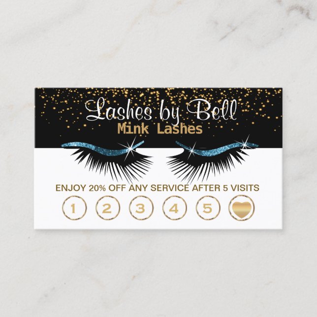Blue Lashes Loyalty Cards on Black & White (Front)