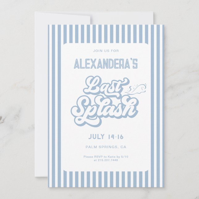 Blue Last splash bachelorette party Invitation (Front)