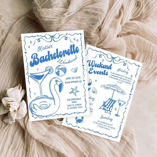 Blue Last Toast Beach Bachelorette Weekend Invitation (Creator Uploaded)