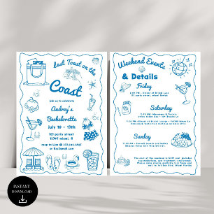 Blue Last Toast On The Coast Bachelorette Weekend Invitation