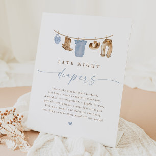 Blue Late Night Diapers Baby Shower Activity Pedestal Sign