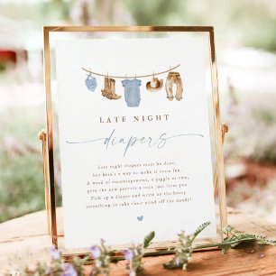 Blue Late Night Diapers Baby Shower Activity Sign