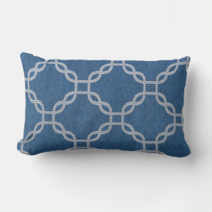 Blue Lattice Outdoor Lumbar Throw Pillow 21" x 13"