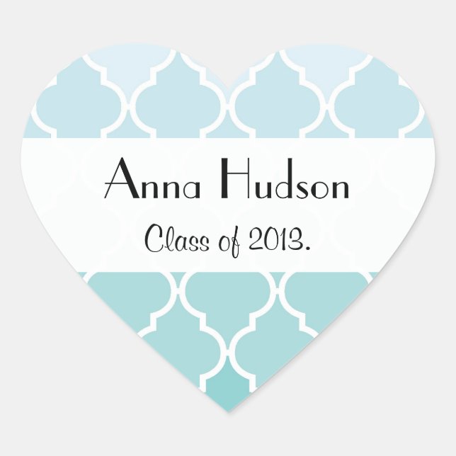 Blue Latticework, Ombre, Quatrefoil, Graduation Heart Sticker (Front)
