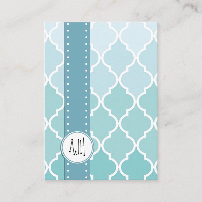 Blue Latticework, Ombre, Quatrefoil, Trellis Business Card (Front)