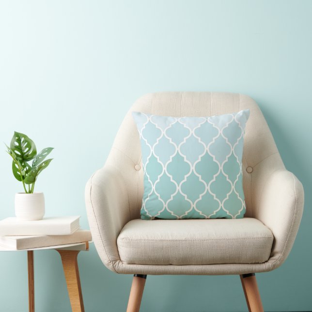 Blue Latticework, Ombre, Quatrefoil, Trellis Cushion (Chair)