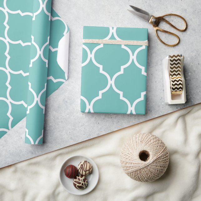 Blue Latticework, Quatrefoil, Moroccan Trellis Wrapping Paper (Crafts)