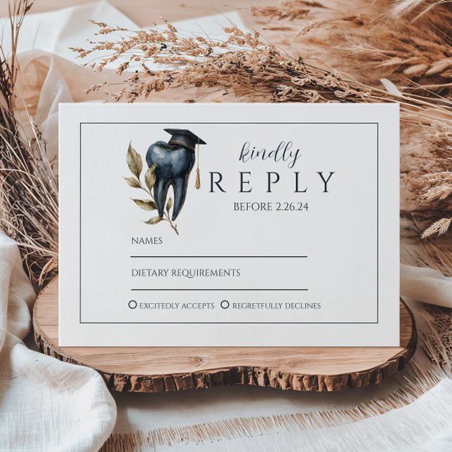 Blue Laurel Tooth Graduation Party RSVP Card (Creator Uploaded)