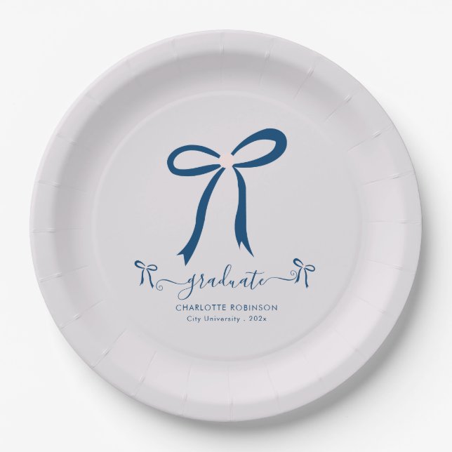 Blue Lavender Bow Graduation Party  Paper Plate (Front)