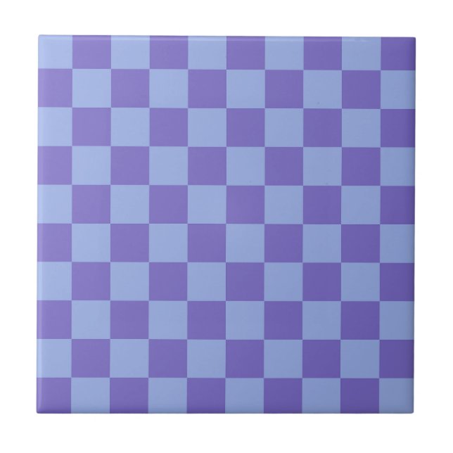 Blue & Lavender Chequerboard Pattern Ceramic Tile (Front)