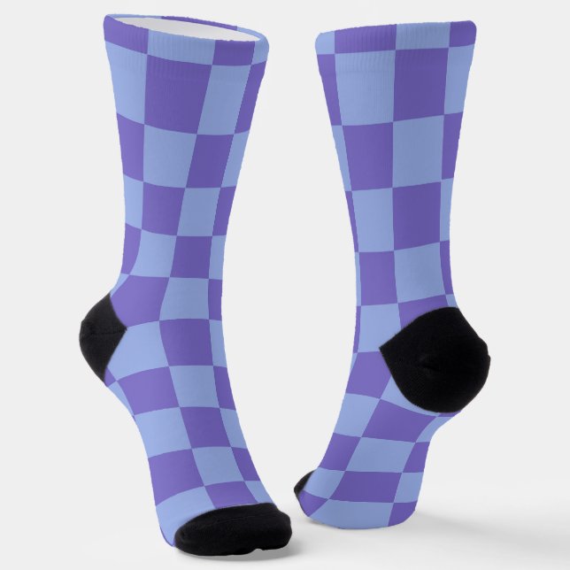 Blue & Lavender Chequerboard Pattern Socks (Angled)