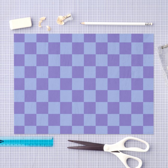 Blue & Lavender Chequerboard Pattern Tissue Paper (Craft)