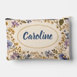 Blue Lavender Floral Gold Accessory Pouch