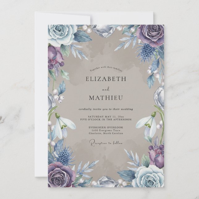 Blue Lavender Floral Wedding Invitation (Front)