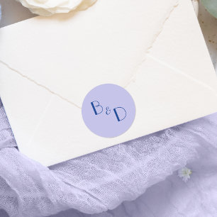 Blue Lavender Modern Monogram Wedding Classic Round Sticker