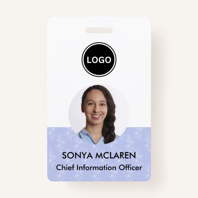 Blue Lavender Modern Stylish Minimalist ID Badge (Front)