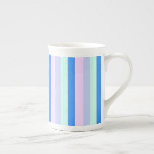 Blue, Lavender, Pink & Pastel Mint Green Stripes Bone China Mug
