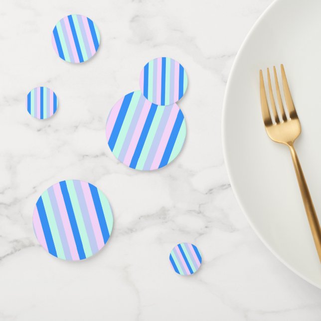Blue, Lavender, Pink & Pastel Mint Green Stripes Confetti (Group)