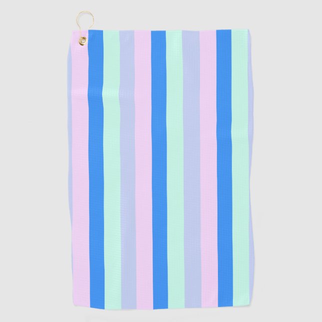 Blue, Lavender, Pink & Pastel Mint Green Stripes Golf Towel (Front)
