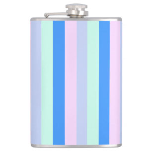 Blue, Lavender, Pink & Pastel Mint Green Stripes Hip Flask