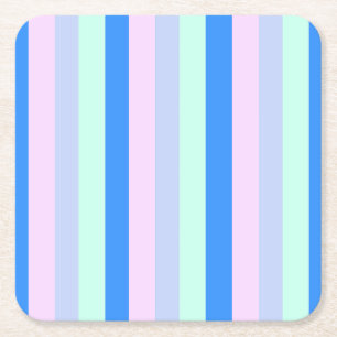 Blue, Lavender, Pink & Pastel Mint Green Stripes Square Paper Coaster
